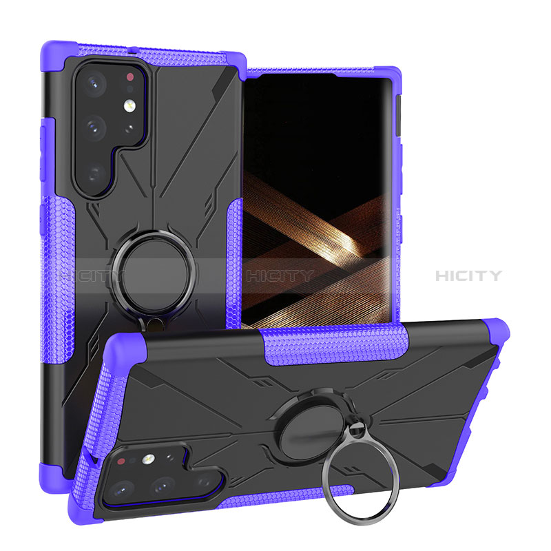 Custodia Silicone e Plastica Opaca Cover con Magnetico Anello Supporto T08 per Samsung Galaxy S24 Ultra 5G