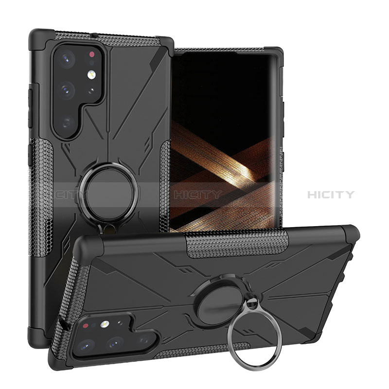 Custodia Silicone e Plastica Opaca Cover con Magnetico Anello Supporto T08 per Samsung Galaxy S24 Ultra 5G Nero