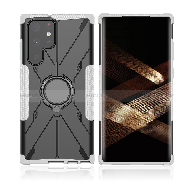 Custodia Silicone e Plastica Opaca Cover con Magnetico Anello Supporto T09 per Samsung Galaxy S24 Ultra 5G