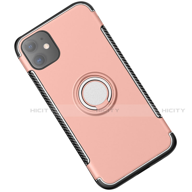 Custodia Silicone e Plastica Opaca Cover con Magnetico Anello Supporto Y01 per Apple iPhone 11 Oro Rosa