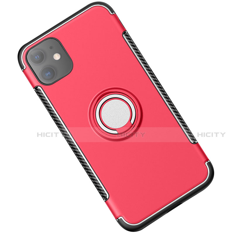 Custodia Silicone e Plastica Opaca Cover con Magnetico Anello Supporto Y01 per Apple iPhone 11 Rosso