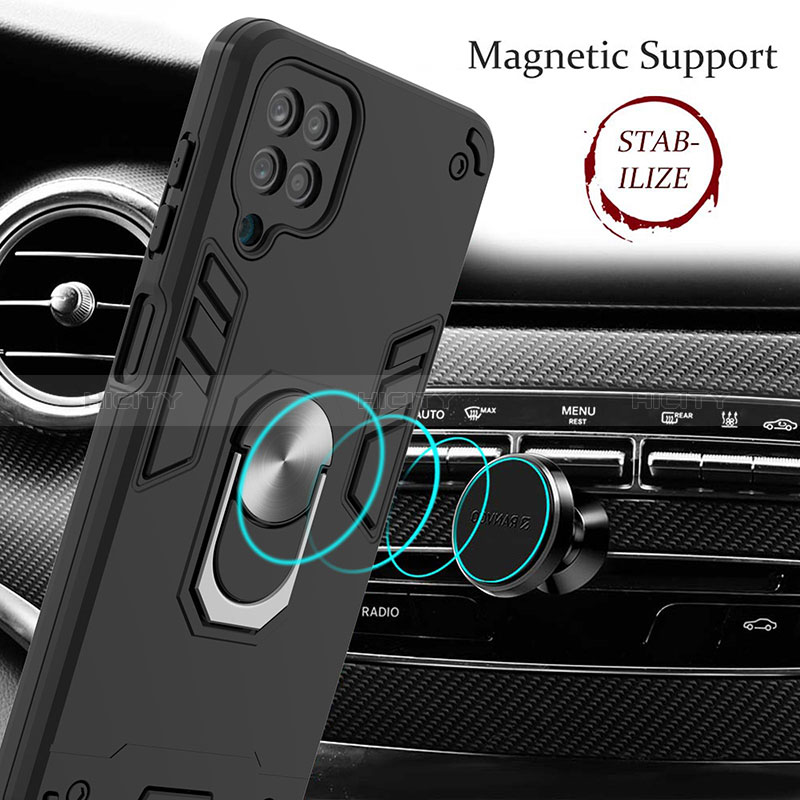 Custodia Silicone e Plastica Opaca Cover con Magnetico Anello Supporto Y01B per Samsung Galaxy A12 Nacho