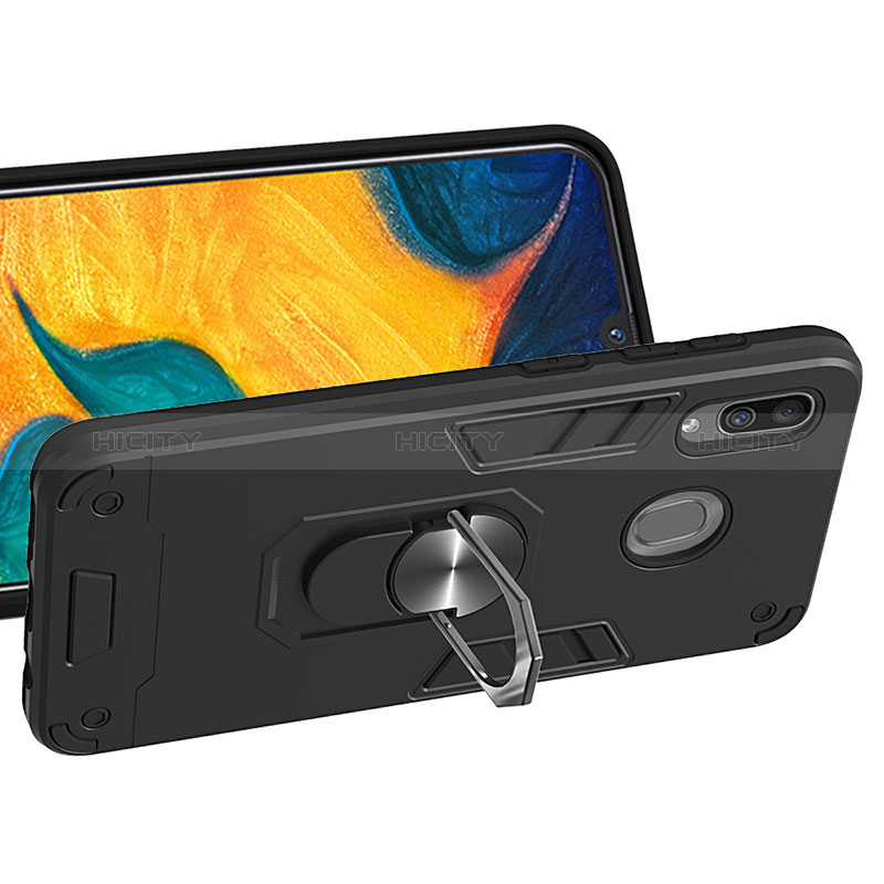 Custodia Silicone e Plastica Opaca Cover con Magnetico Anello Supporto Y01B per Samsung Galaxy A20