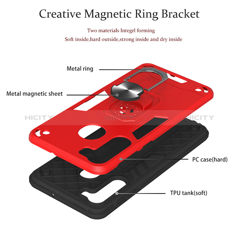 Custodia Silicone e Plastica Opaca Cover con Magnetico Anello Supporto Y01B per Samsung Galaxy A21