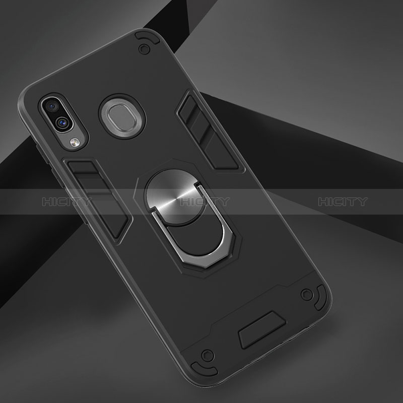Custodia Silicone e Plastica Opaca Cover con Magnetico Anello Supporto Y01B per Samsung Galaxy A30
