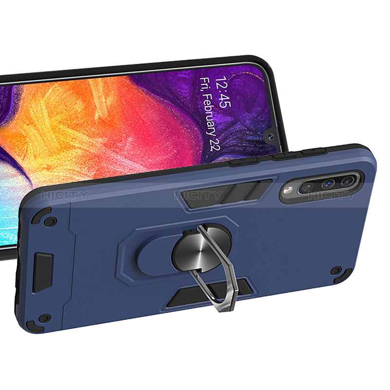 Custodia Silicone e Plastica Opaca Cover con Magnetico Anello Supporto Y01B per Samsung Galaxy A30S
