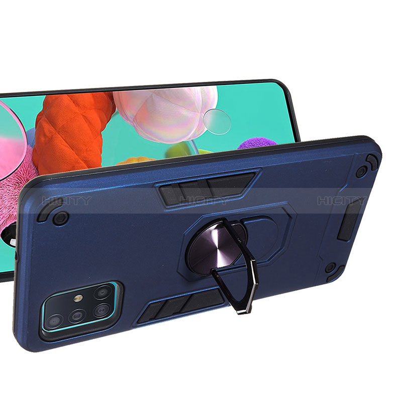 Custodia Silicone e Plastica Opaca Cover con Magnetico Anello Supporto Y01B per Samsung Galaxy A51 4G