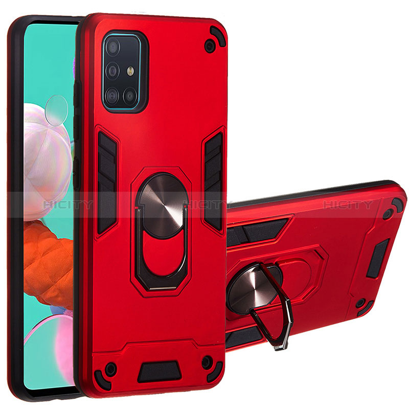 Custodia Silicone e Plastica Opaca Cover con Magnetico Anello Supporto Y01B per Samsung Galaxy A51 5G Rosso