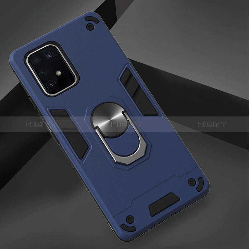 Custodia Silicone e Plastica Opaca Cover con Magnetico Anello Supporto Y01B per Samsung Galaxy A91
