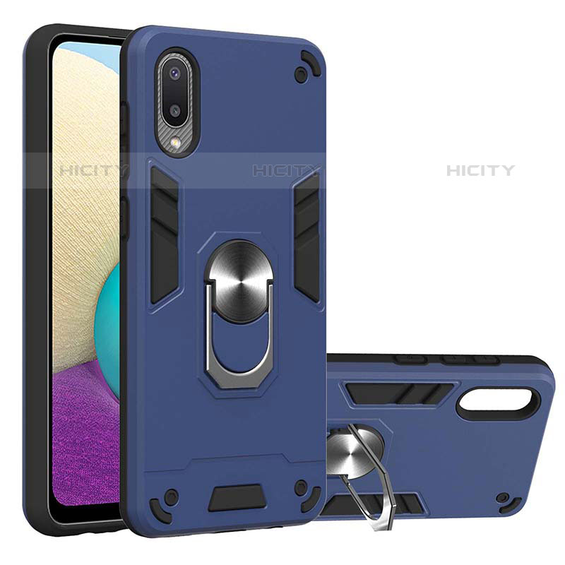 Custodia Silicone e Plastica Opaca Cover con Magnetico Anello Supporto Y01B per Samsung Galaxy M02