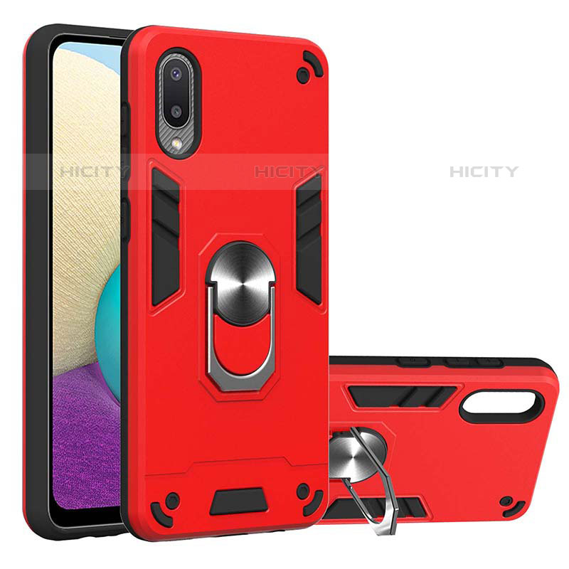 Custodia Silicone e Plastica Opaca Cover con Magnetico Anello Supporto Y01B per Samsung Galaxy M02