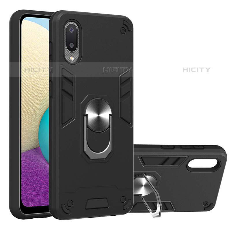Custodia Silicone e Plastica Opaca Cover con Magnetico Anello Supporto Y01B per Samsung Galaxy M02