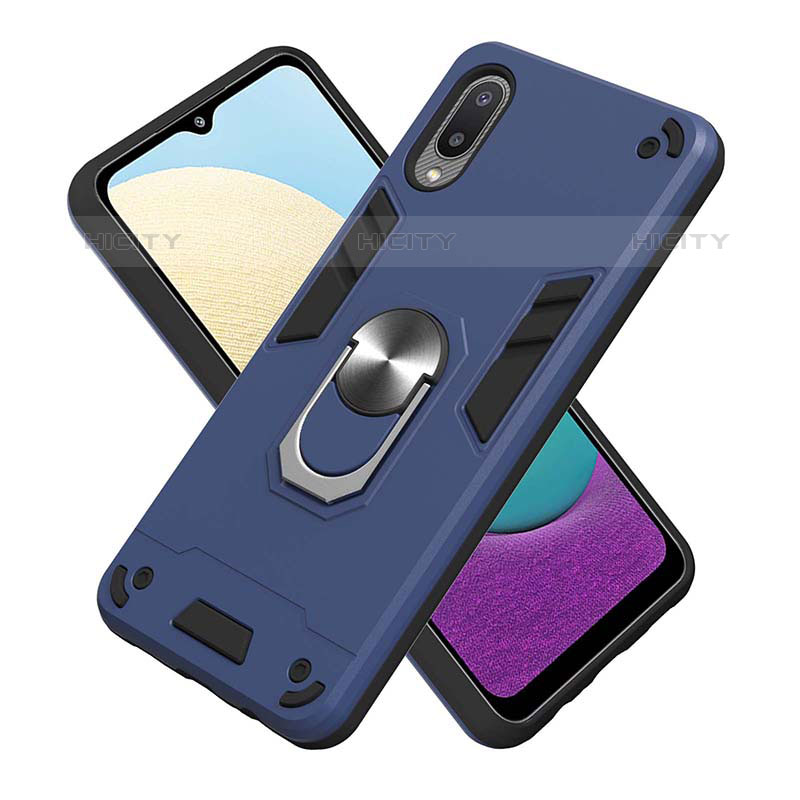 Custodia Silicone e Plastica Opaca Cover con Magnetico Anello Supporto Y01B per Samsung Galaxy M02
