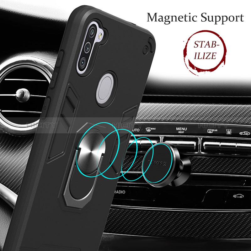 Custodia Silicone e Plastica Opaca Cover con Magnetico Anello Supporto Y01B per Samsung Galaxy M11