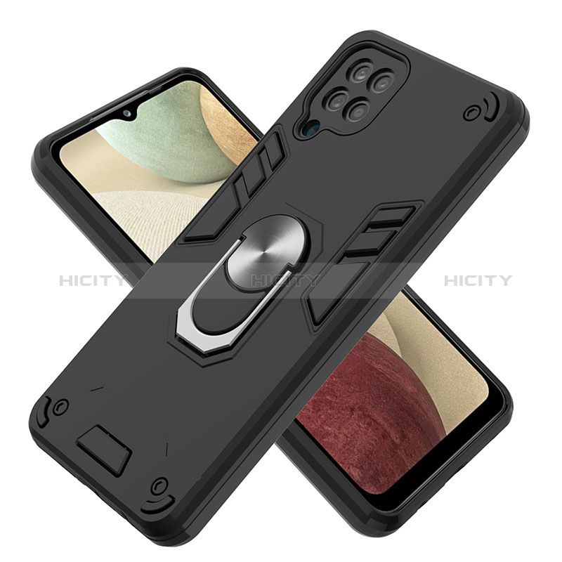 Custodia Silicone e Plastica Opaca Cover con Magnetico Anello Supporto Y01B per Samsung Galaxy M12