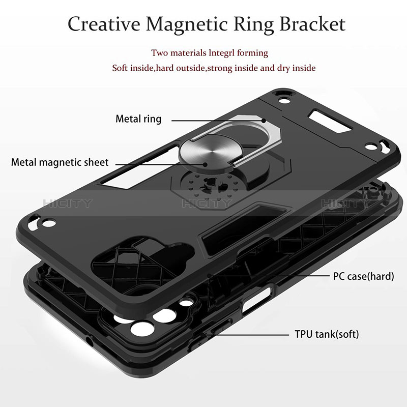 Custodia Silicone e Plastica Opaca Cover con Magnetico Anello Supporto Y01B per Samsung Galaxy M12