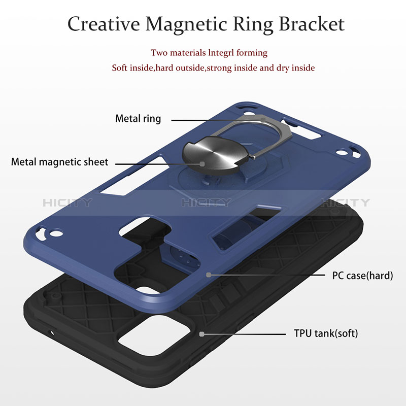 Custodia Silicone e Plastica Opaca Cover con Magnetico Anello Supporto Y01B per Samsung Galaxy M21s