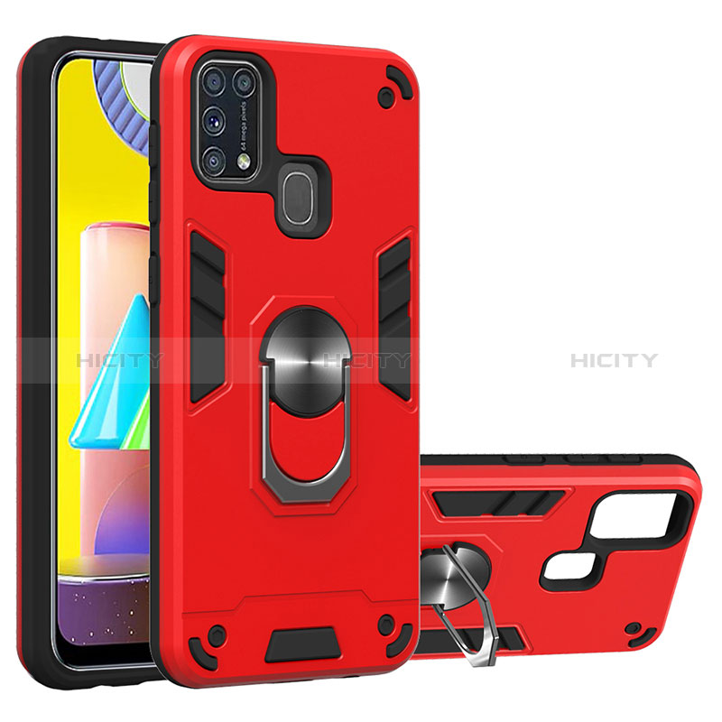 Custodia Silicone e Plastica Opaca Cover con Magnetico Anello Supporto Y01B per Samsung Galaxy M31 Rosso