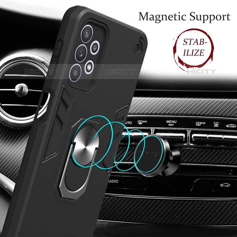 Custodia Silicone e Plastica Opaca Cover con Magnetico Anello Supporto Y01B per Samsung Galaxy M32 5G