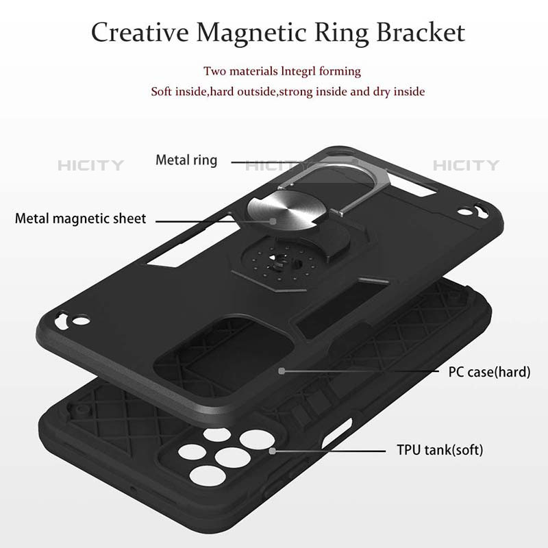 Custodia Silicone e Plastica Opaca Cover con Magnetico Anello Supporto Y01B per Samsung Galaxy M32 5G