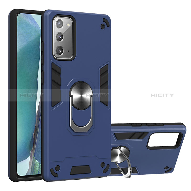 Custodia Silicone e Plastica Opaca Cover con Magnetico Anello Supporto Y01B per Samsung Galaxy Note 20 5G Blu