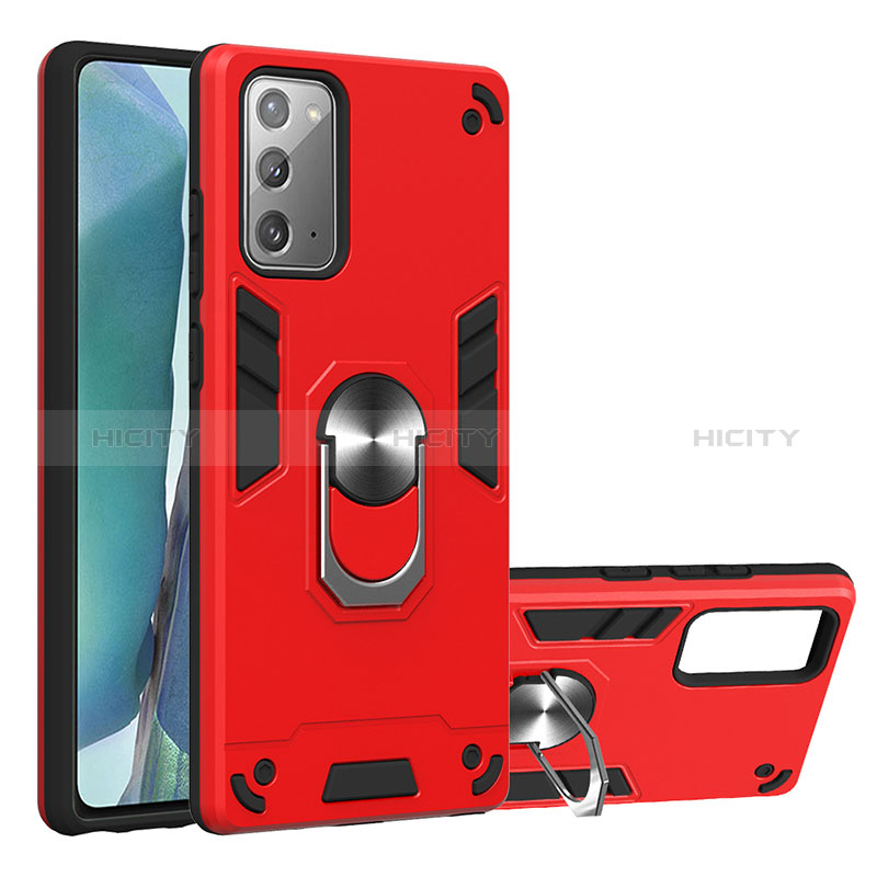 Custodia Silicone e Plastica Opaca Cover con Magnetico Anello Supporto Y01B per Samsung Galaxy Note 20 5G Rosso