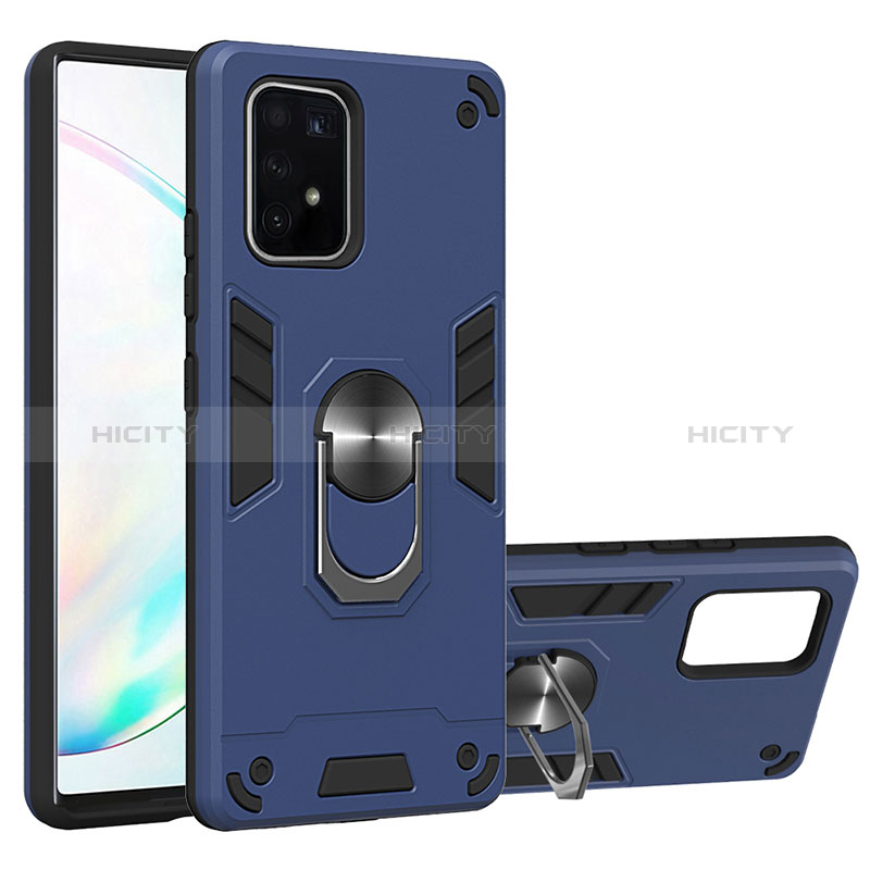 Custodia Silicone e Plastica Opaca Cover con Magnetico Anello Supporto Y01B per Samsung Galaxy S10 Lite Blu