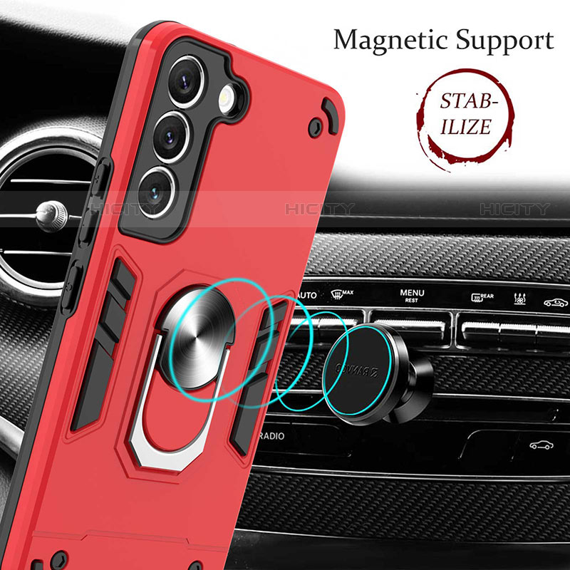 Custodia Silicone e Plastica Opaca Cover con Magnetico Anello Supporto Y01B per Samsung Galaxy S21 Plus 5G