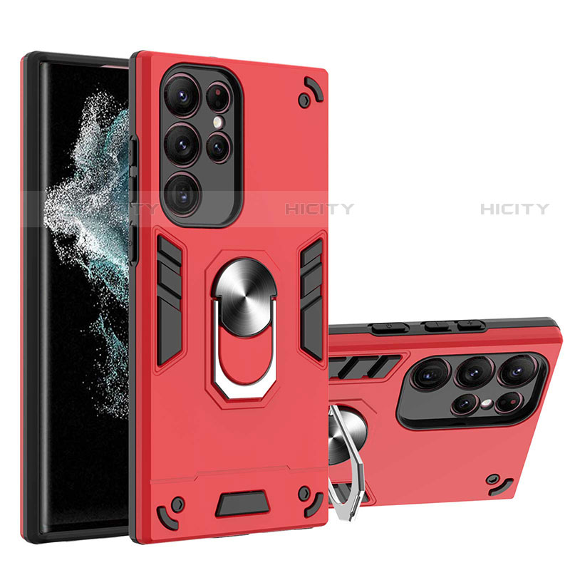 Custodia Silicone e Plastica Opaca Cover con Magnetico Anello Supporto Y01B per Samsung Galaxy S21 Ultra 5G