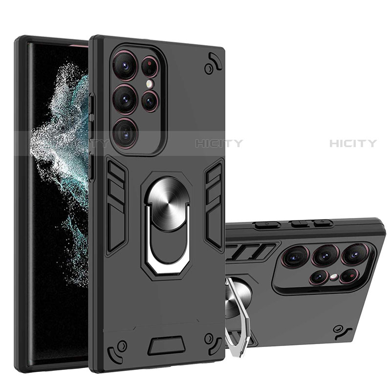 Custodia Silicone e Plastica Opaca Cover con Magnetico Anello Supporto Y01B per Samsung Galaxy S21 Ultra 5G