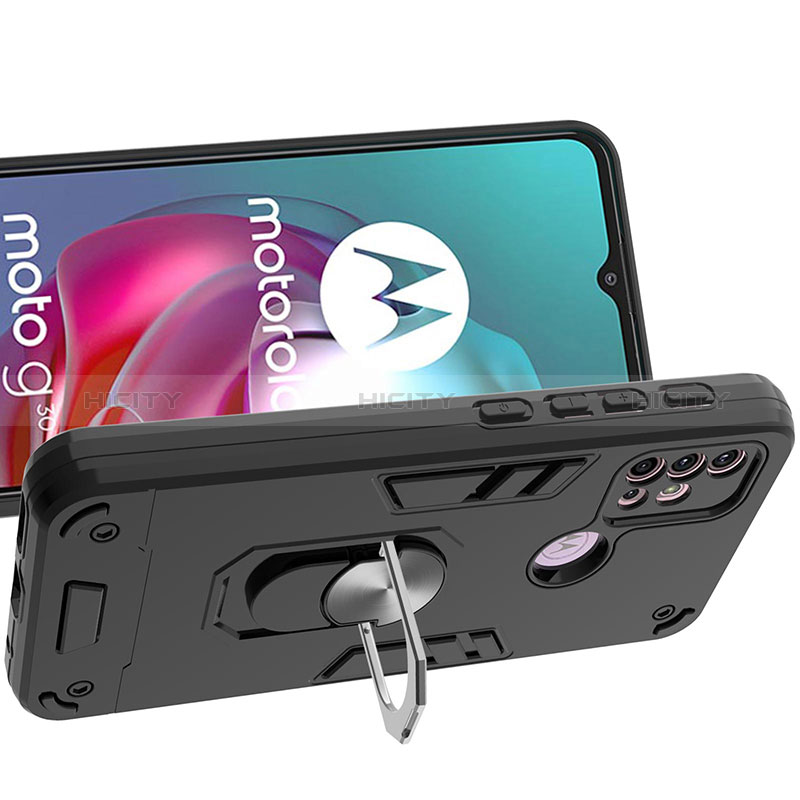 Custodia Silicone e Plastica Opaca Cover con Magnetico Anello Supporto YB1 per Motorola Moto G10 Power