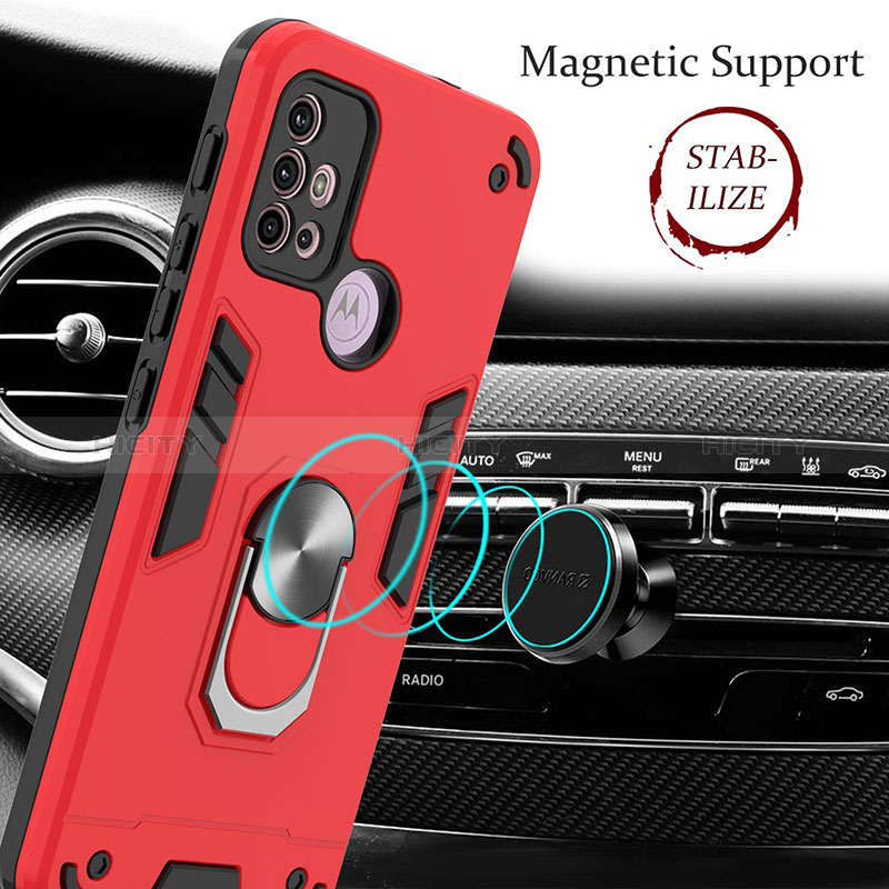 Custodia Silicone e Plastica Opaca Cover con Magnetico Anello Supporto YB1 per Motorola Moto G10 Power