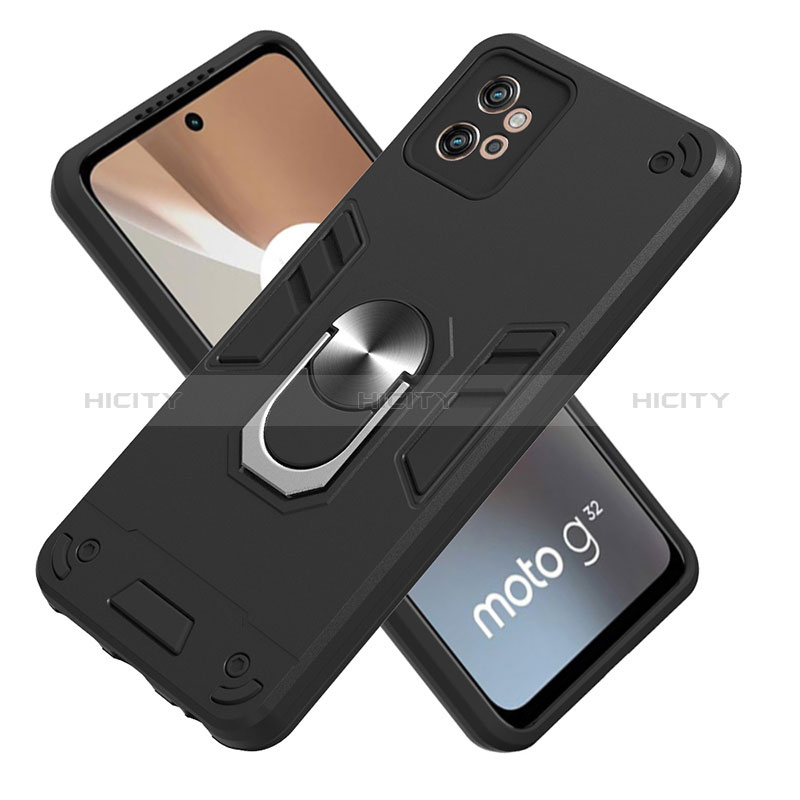 Custodia Silicone e Plastica Opaca Cover con Magnetico Anello Supporto YB1 per Motorola Moto G32