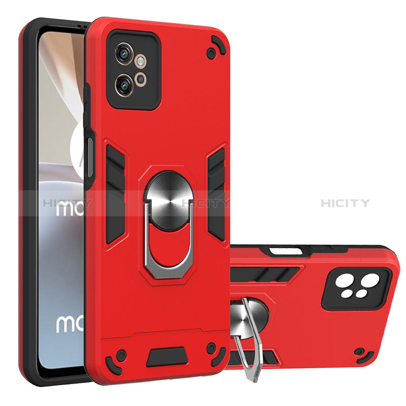 Custodia Silicone e Plastica Opaca Cover con Magnetico Anello Supporto YB1 per Motorola Moto G32 Rosso