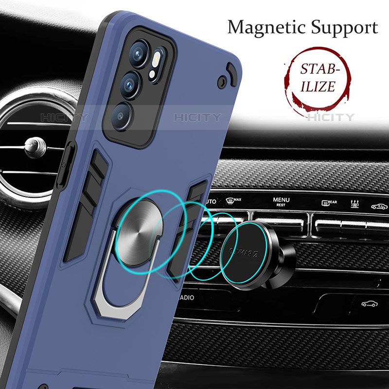 Custodia Silicone e Plastica Opaca Cover con Magnetico Anello Supporto YB1 per Oppo Reno6 5G