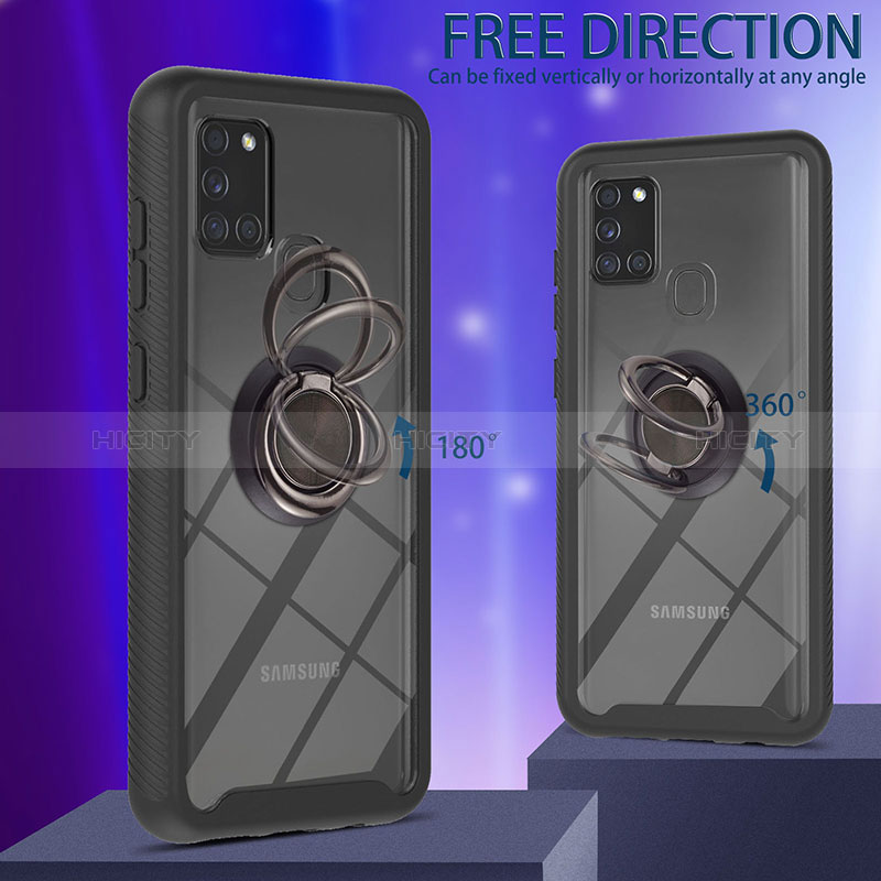 Custodia Silicone e Plastica Opaca Cover con Magnetico Anello Supporto YB1 per Samsung Galaxy A21s