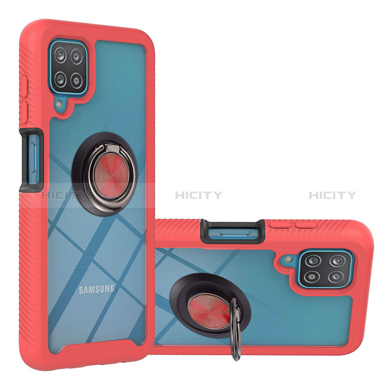 Custodia Silicone e Plastica Opaca Cover con Magnetico Anello Supporto YB1 per Samsung Galaxy M12 Rosso