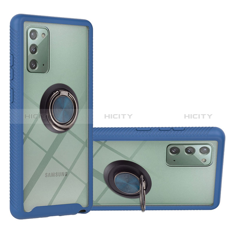 Custodia Silicone e Plastica Opaca Cover con Magnetico Anello Supporto YB1 per Samsung Galaxy Note 20 5G Blu
