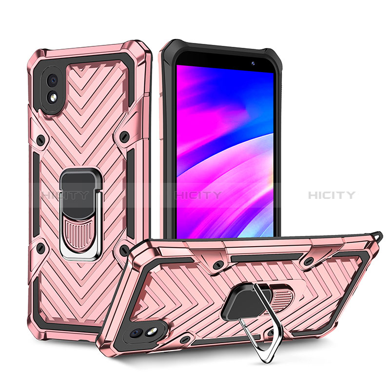Custodia Silicone e Plastica Opaca Cover con Magnetico Anello Supporto YF1 per Samsung Galaxy A01 Core Oro Rosa