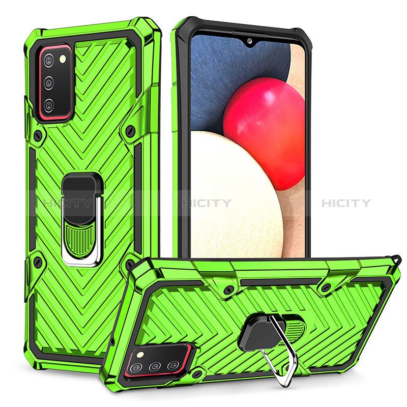 Custodia Silicone e Plastica Opaca Cover con Magnetico Anello Supporto YF1 per Samsung Galaxy A02s Verde Pastello