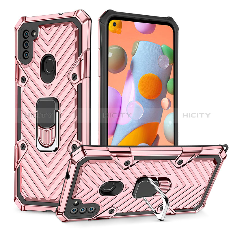 Custodia Silicone e Plastica Opaca Cover con Magnetico Anello Supporto YF1 per Samsung Galaxy A11