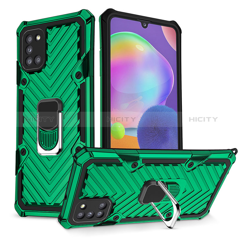 Custodia Silicone e Plastica Opaca Cover con Magnetico Anello Supporto YF1 per Samsung Galaxy A31 Verde