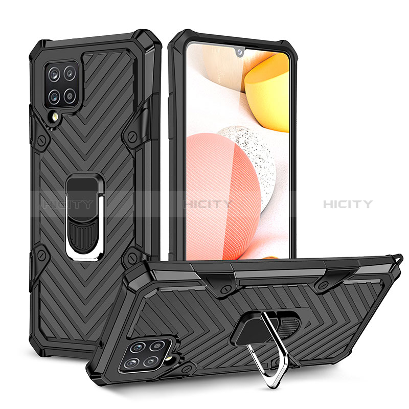 Custodia Silicone e Plastica Opaca Cover con Magnetico Anello Supporto YF1 per Samsung Galaxy A42 5G Nero