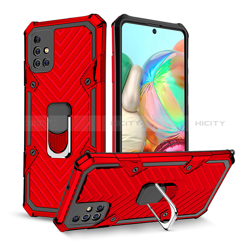 Custodia Silicone e Plastica Opaca Cover con Magnetico Anello Supporto YF1 per Samsung Galaxy A71 4G A715 Rosso