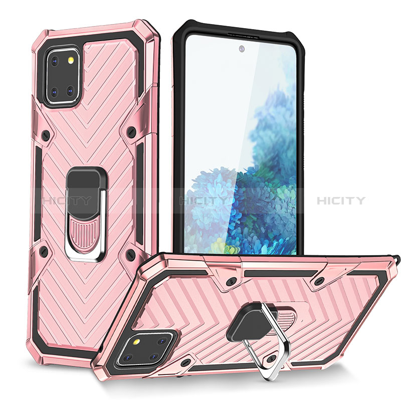 Custodia Silicone e Plastica Opaca Cover con Magnetico Anello Supporto YF1 per Samsung Galaxy A81 Oro Rosa