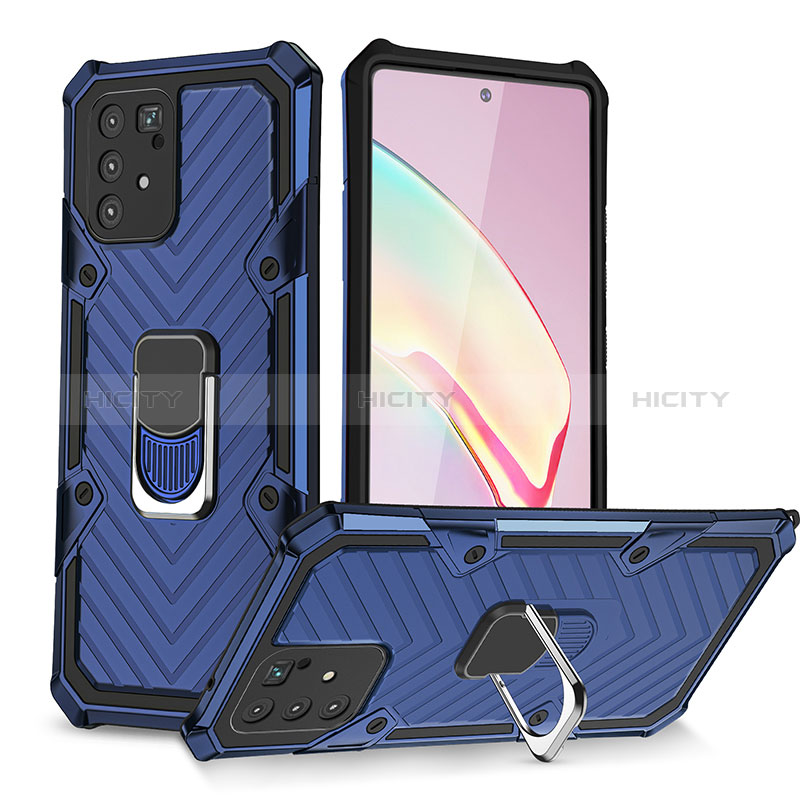 Custodia Silicone e Plastica Opaca Cover con Magnetico Anello Supporto YF1 per Samsung Galaxy A91 Blu