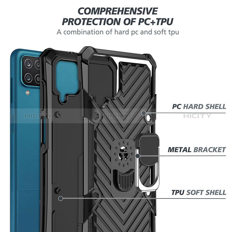 Custodia Silicone e Plastica Opaca Cover con Magnetico Anello Supporto YF1 per Samsung Galaxy F12