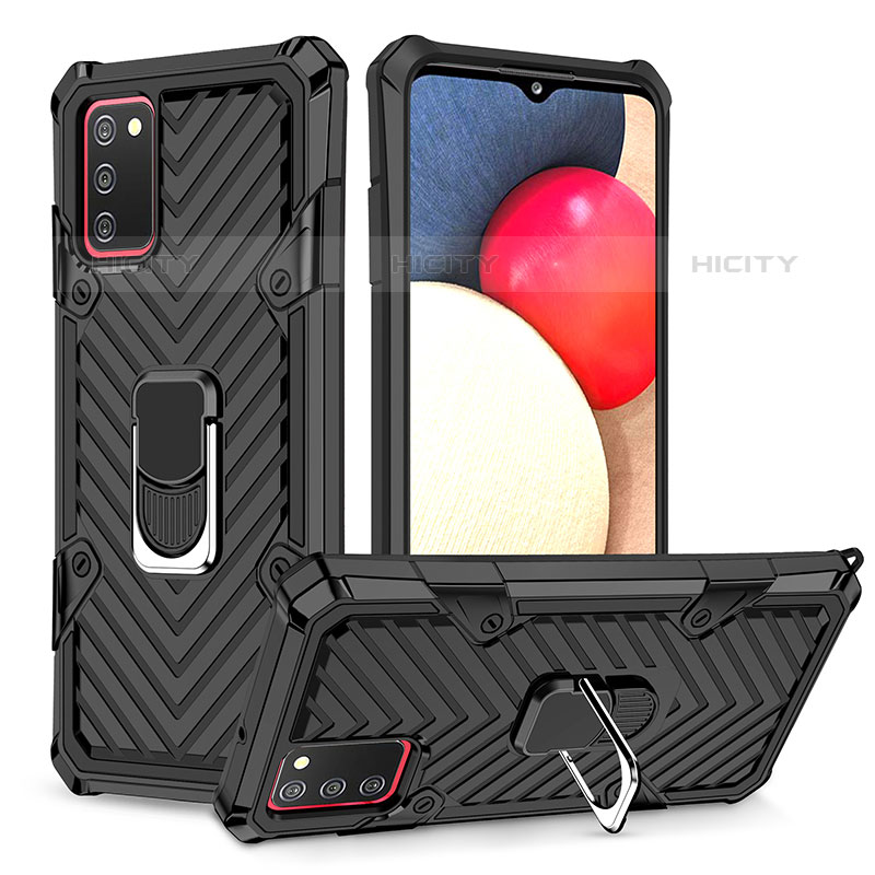 Custodia Silicone e Plastica Opaca Cover con Magnetico Anello Supporto YF1 per Samsung Galaxy M02s Nero