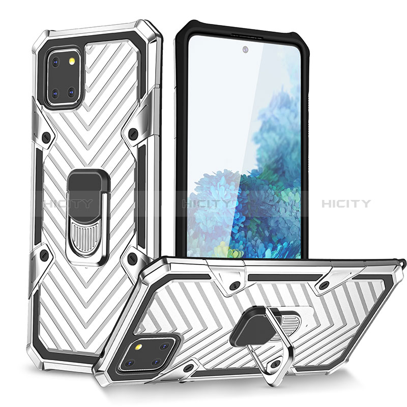 Custodia Silicone e Plastica Opaca Cover con Magnetico Anello Supporto YF1 per Samsung Galaxy M60s Argento