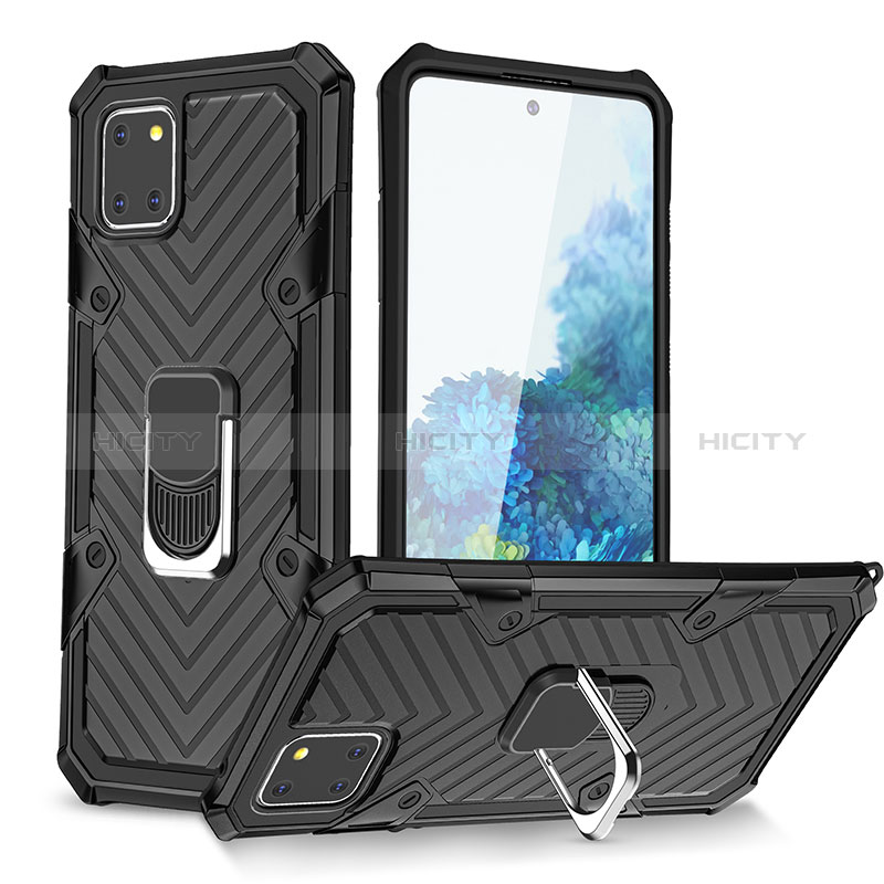Custodia Silicone e Plastica Opaca Cover con Magnetico Anello Supporto YF1 per Samsung Galaxy Note 10 Lite Nero